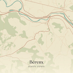 Fototapeta premium Vintage map of Bérenx, France.