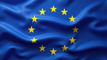The Draped European Union Flag Displays Vibrant Blue Fabric Adorned With Distinctive Yellow Stars