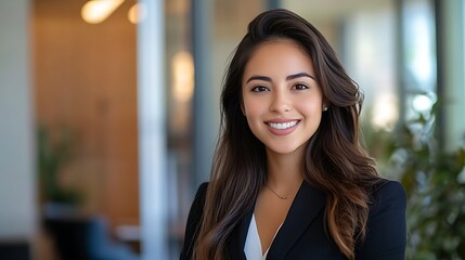 Portrait of a smiling young businesswoman in an office.