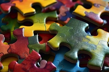 Fototapeta premium Pile of colorful puzzle pieces.