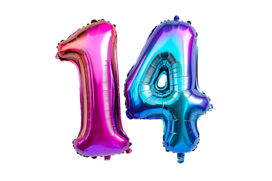 Colorful number 14 balloons, birthday party decoration