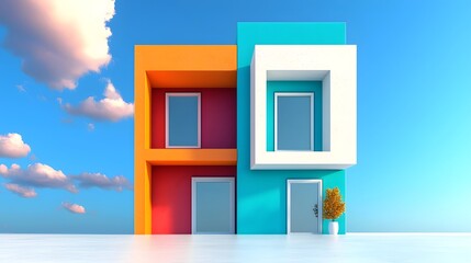 Striking Architectural Composition with Bold Geometric Elements and Vibrant Colors