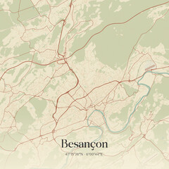 Fototapeta premium Vintage map of Besançon, France.