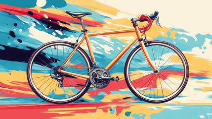 Fototapeta premium Colorful Pop Art Bicycle Design with Abstract Splashes and Dynamic Background