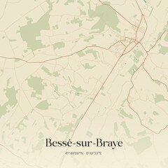 Fototapeta premium Vintage map of Bessé-sur-Braye, France.