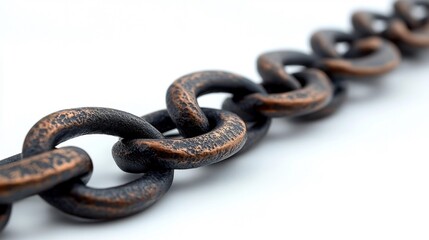 Obraz premium Close-Up of a Rusty Textured Industrial Chain on White Background. Generative AI