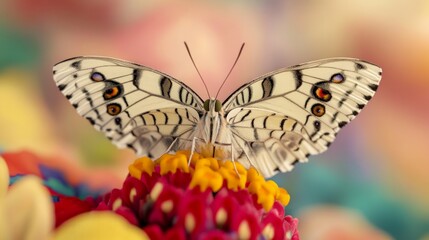 Obraz premium Vibrant Butterfly on Colorful Flower with Soft Background Blur