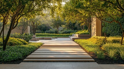 Fototapeta premium Serene Garden Path Stone Steps Landscaping Design