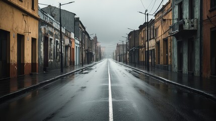 Fototapeta premium Urban desolation: Empty cityscape during economic hardship under stormy skies
