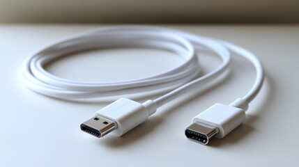 Fototapeta premium White USB-A to USB-C Charging Cable on Isolated Background. Generative AI