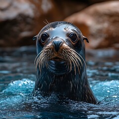 Seal portrait, ocean, rocks, wildlife