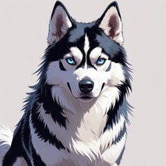 Stunning illustration of Siberian Husky with striking blue eyes. Perfect for pet lovers, blogs, and animal-themed projects. Captivating artwork to enhance content.