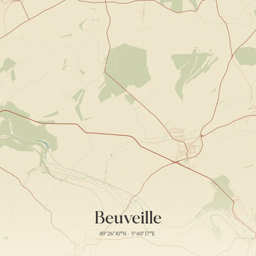 Vintage map of Beuveille, France.