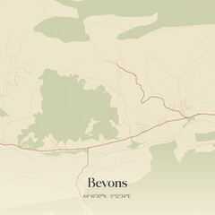 Fototapeta premium Vintage map of Bevons, France.