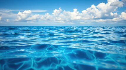 Obraz premium Calm Ocean Surface, Abstract Azure, Daytime Clouds, High Detail