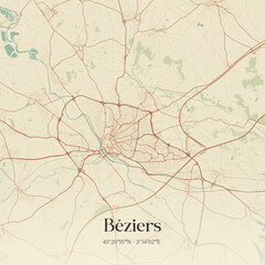Fototapeta premium Vintage map of Béziers, France.