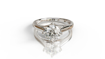 3D render of a White gold solitaire ring with a natural diamond, featuring an elegant and luxurious design. Perfect for jewelry, engagement, wedding, or fashion.
