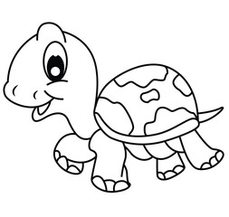 Fototapeta premium Cute cartoon hand drawn vector happy turtle coloring page.