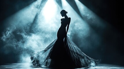 Runway model in a dynamic pose, spotlight, edgy vibe 