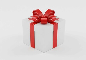 Fototapeta premium A white gift box adorned with a vibrant red ribbon and bow, ready for a special occasion