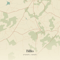 Fototapeta premium Vintage map of Billio, France.