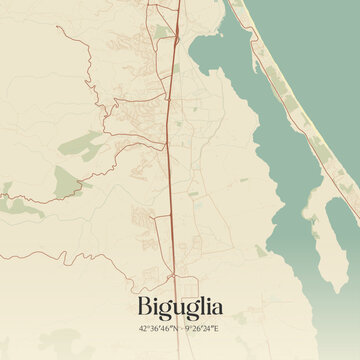 Vintage map of Biguglia, France.