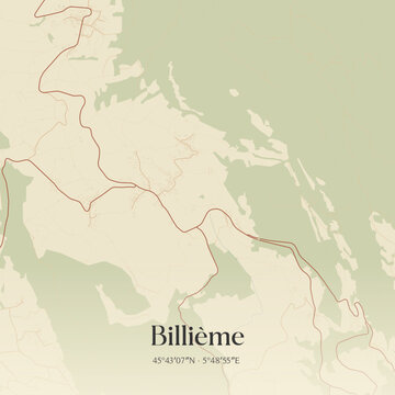 Vintage map of Billi&egrave;me, France.