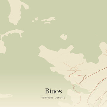 Vintage map of Binos, France.