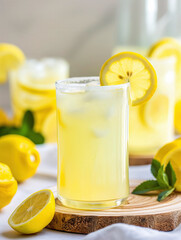 Fototapeta premium Freshly Squeezed Lemonade in a Glass with Lemons, Studio Advertising Shot