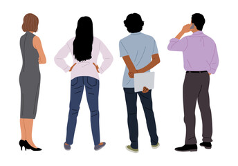Set of different business people standing full length rear view. Men, women in smart casual office clothes from behind, turned back. Characters backside. Vector illustrations © Creative_Juice_Art