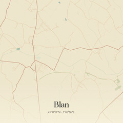 Fototapeta premium Vintage map of Blan, France.