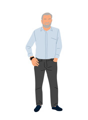Senior business men standing, wearing smart casual office outfit. Aged man cartoon character vector realistic illustration isolated 