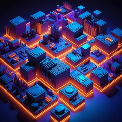 Obraz premium Abstract Neon Tech Cubes