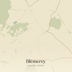 Fototapeta premium Vintage map of Blémerey, France.