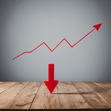 Upward Trend and Downward Trend Arrows on Wooden Table