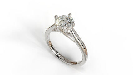 3D render of a White gold solitaire ring with a natural diamond, featuring an elegant and luxurious design. Perfect for jewelry, engagement, wedding, or fashion.