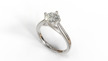3D render of a White gold solitaire ring with a natural diamond, featuring an elegant and luxurious design. Perfect for jewelry, engagement, wedding, or fashion.