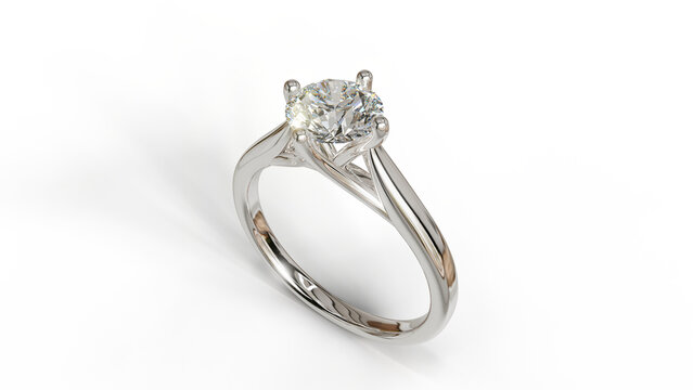 3D render of a White gold solitaire ring with a natural diamond, featuring an elegant and luxurious design. Perfect for jewelry, engagement, wedding, or fashion.