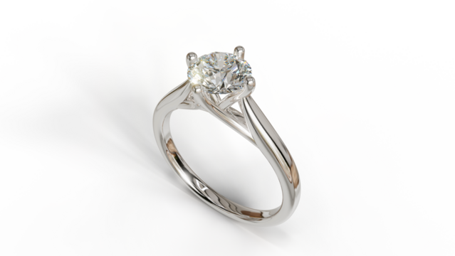 3D render of a White gold solitaire ring with a natural diamond, featuring an elegant and luxurious design. Perfect for jewelry, engagement, wedding, or fashion.