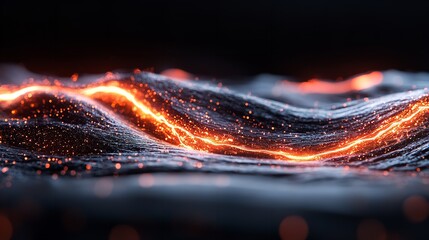 Glowing waves of energy illuminated by vibrant orange light in a dark background