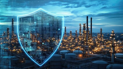 Industrial security shield, digital protection over refinery