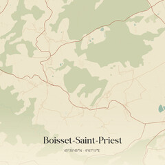 Fototapeta premium Vintage map of Boisset-Saint-Priest, France.