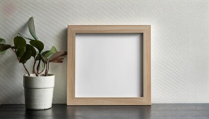 Square Frame Mockup Showcasing ArtworkPhotographyPrint on White Backdrop with Copious Space for Creative Presentation, Featuring an Airy and Minimalistic Mood Perfect for Modern Interior Decor