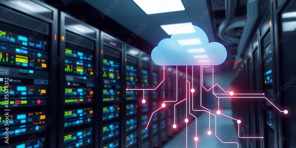 Poster embossed mesh with interconnected dots representing internet connections in cloud computing 3d image