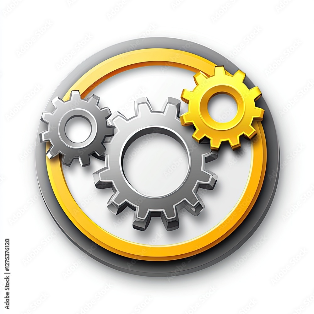 Poster Interlocked Gears in Circular Frame