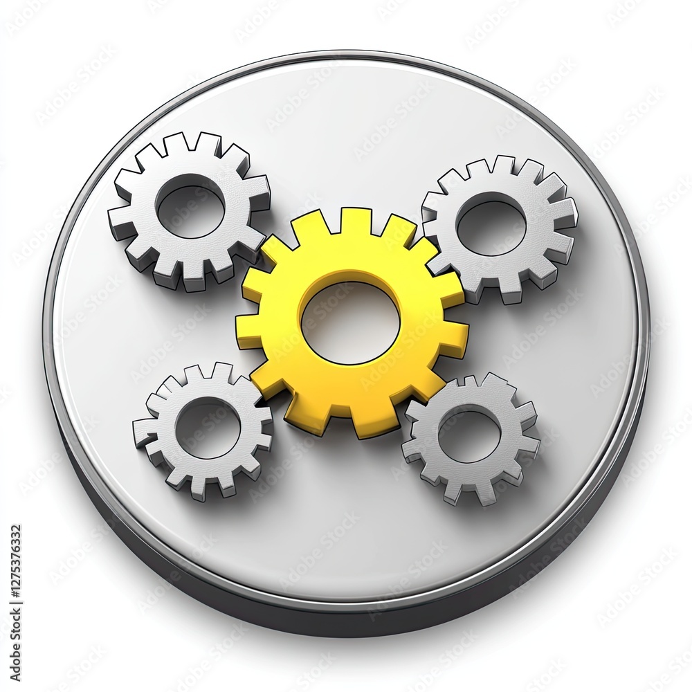 Poster Interlocking Gears on a Button Icon