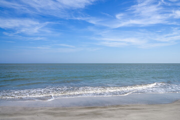 View of Chao Sam Phraya Beach, Pran Buri District, Prachuap Khiri Khan Province, Thailand, taken on 29 Dec 2023.