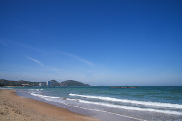 View of Chao Sam Phraya Beach, Pran Buri District, Prachuap Khiri Khan Province, Thailand, taken on 29 Dec 2023.