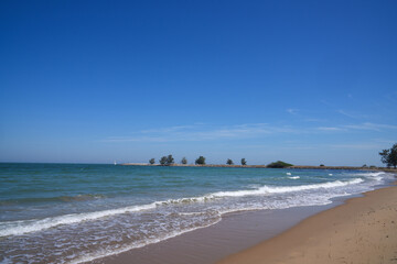 View of Chao Sam Phraya Beach, Pran Buri District, Prachuap Khiri Khan Province, Thailand, taken on 29 Dec 2023.