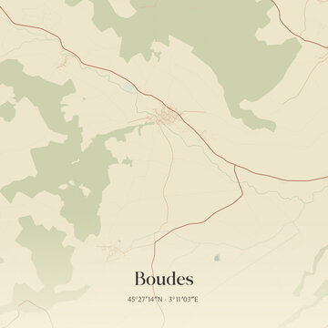 Vintage map of Boudes, France.